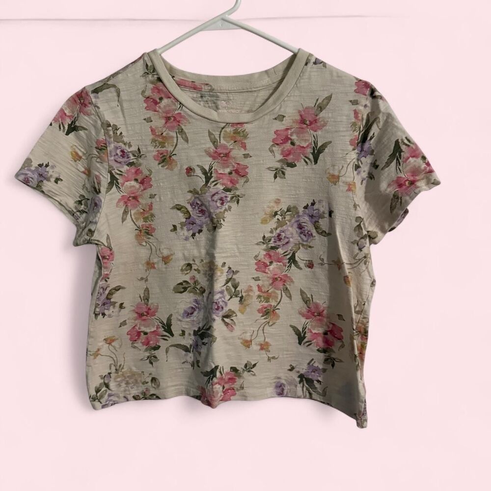 Gap x LoveShackFancy shirt Women M multicolor floral shrunken cropped knit